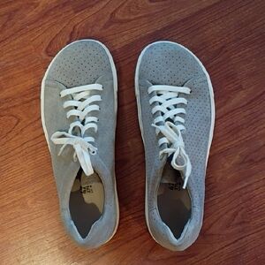 Gray Birkenstocks Perforated Sneakers with White Laces